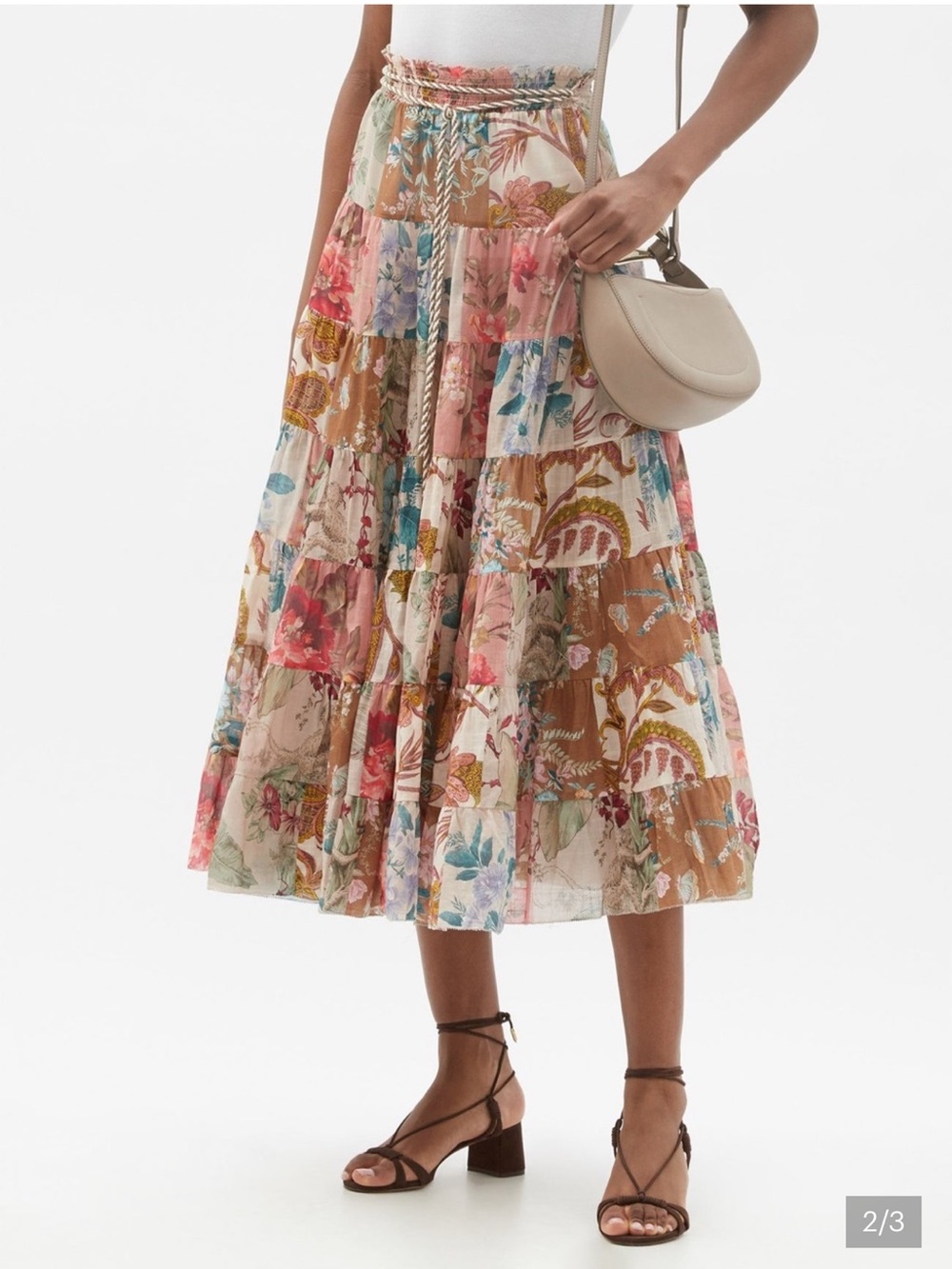 Zimmermann Patchwork Floral Tiered patch work Midi Skirt